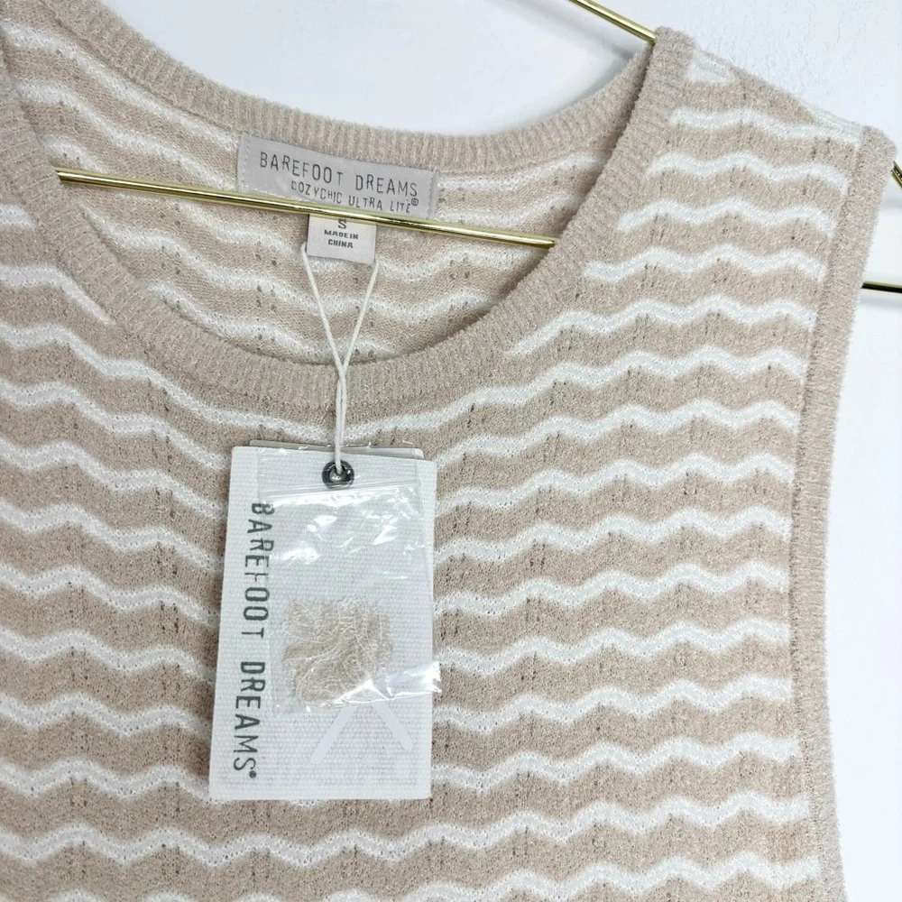 Barefoot Dreams CozyChic Ultra Lite Pointelle Tank Dress Stone Pearl Small NWT